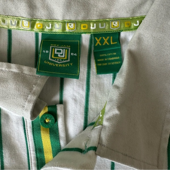 Def Jam University Polo Shirt Mens XXL White Green Striped Casual Hip Hop - Picture 8 of 8
